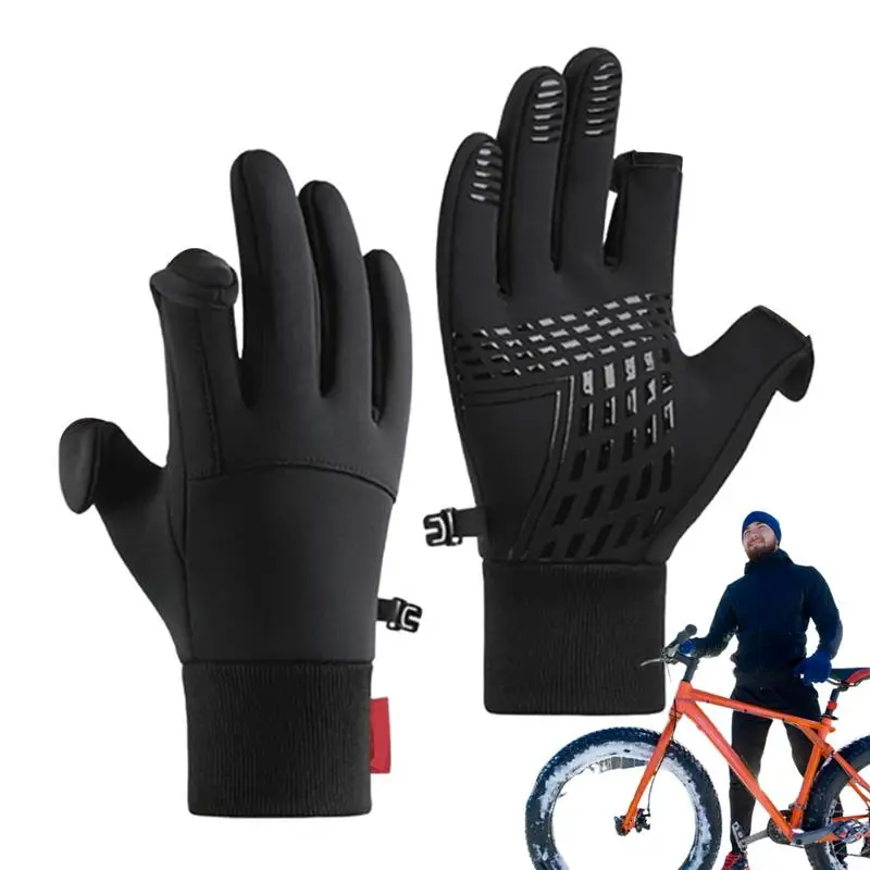 Cycling Gloves 2 Cut Fingers Design Windproof Thermal Gloves Ice Fishing Equipment Winter Warm Gloves For Outdoor Activities