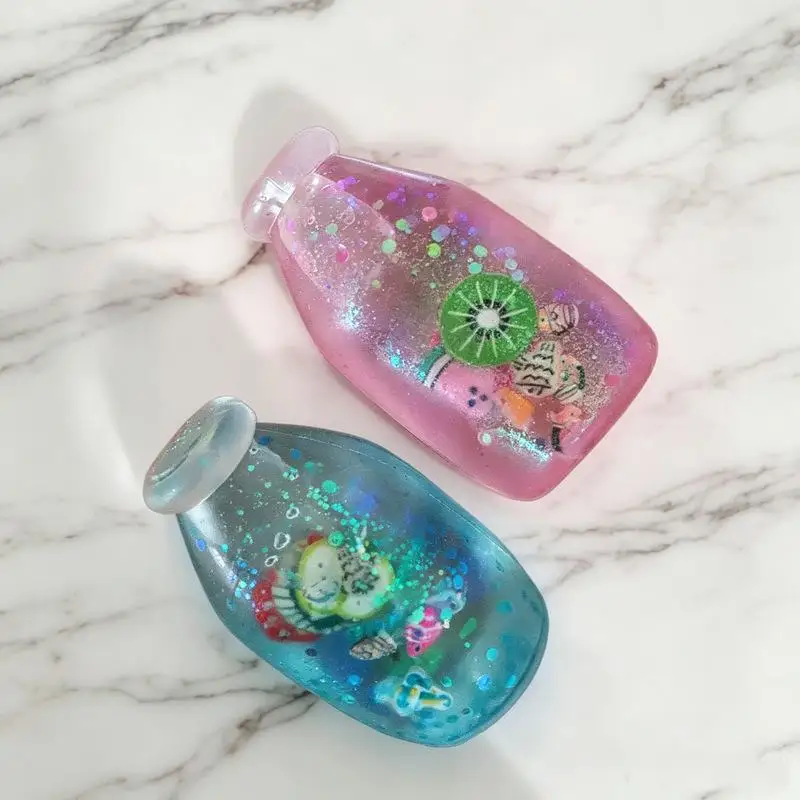 Fruit Hard Candy Glass Bottle Stress Ball Transparent Bottle Fidget Toys Milk Drink ASMR Sensory Anti Stress For Adults