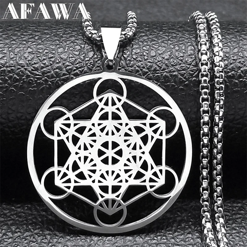 Yoga Hindu Buddhism 7 Chakra Stainless Steel Necklace Sacred Geometry Angel Seal Metatron Symbol Necklace Jewelry cadenas mujer