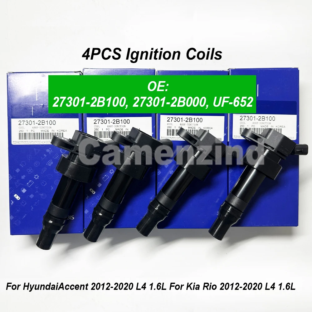 

4PCS Ignition Coil 27301-2B100 UF-652 For Hyundai Accent 2012-2020 L4 1.6L For Kia Rio 2012-2020 L4 1.6L 273012B100 UF652