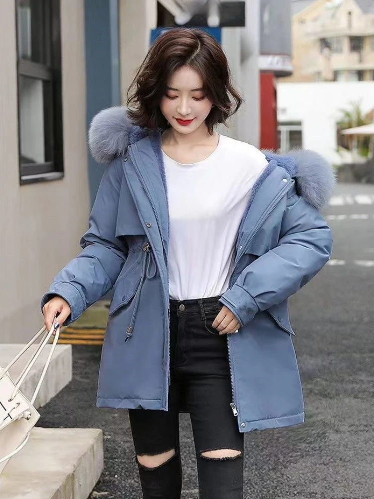 

Зимняя парка с регулируемой талией, утягивающее силуэт, корейское утолщенное пальто для женщин, Лидер продаж, одежда