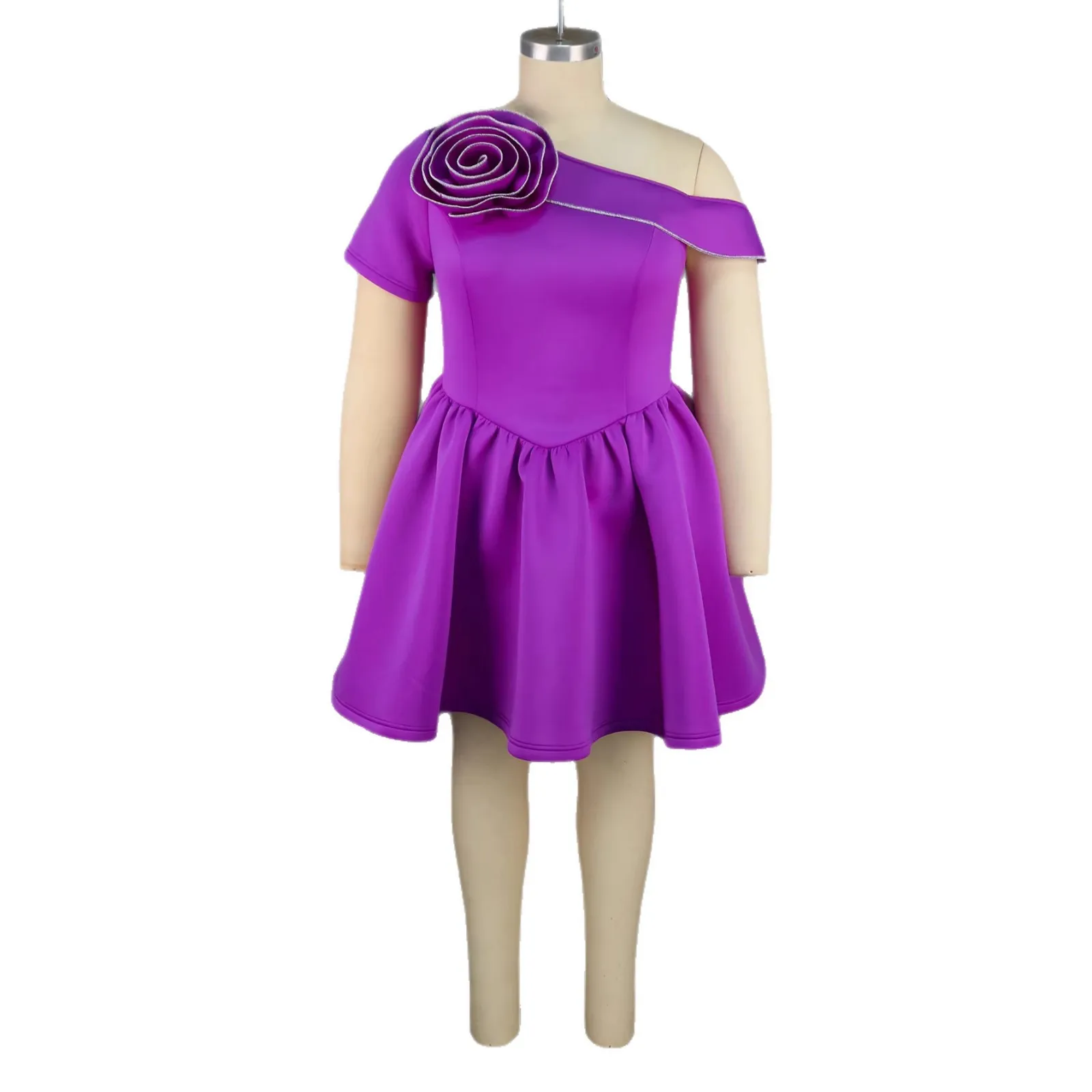 

Фиолетовые женские туфли больших размеров для лета 2026 года, модные женские вечерние мини-платья с коротким рукавом из полиэстера для вечеринок, размеры L-4XL