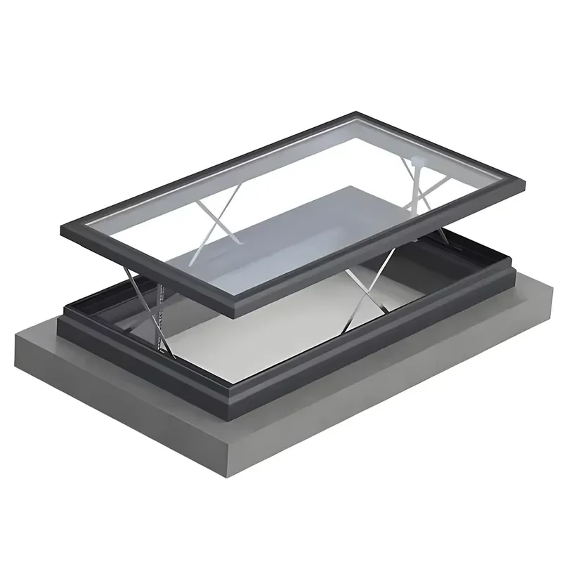 Electric Lift up Natural Ventilation Aluminum Frame Walkable Skylights Slip Glass Rain Sensor Auto Close Remote
