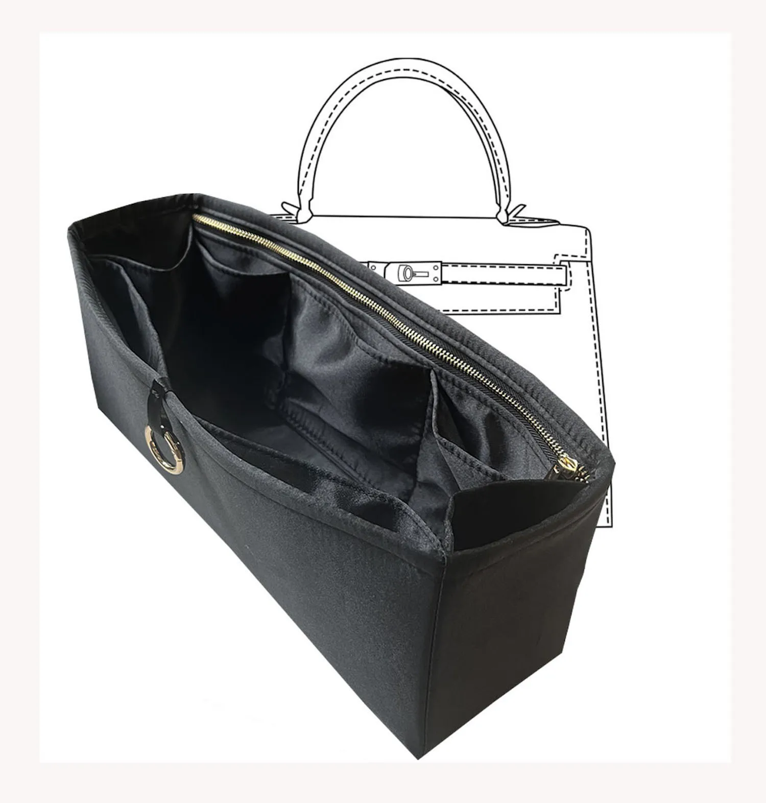 Purse Bag Organizer Insert, Silk, Luxury Handbag Tote in Bag Shapers, Fits K./elly mini I/mini II /20/25/28/32/35/40 Bags