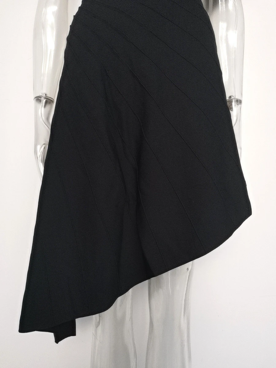 VGH Slimming Irregular Pleated Dress for Women Diagonal Collar Off One Shoulder Flare Sleeve High Waist Elegant Dresses Female