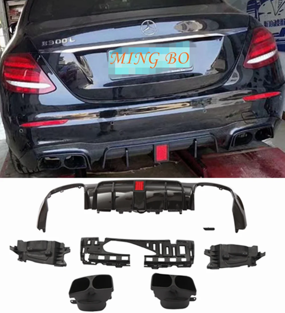 

For Mercedes Benz W213 E Class E63 AMG 2016- 2019 PP BLACK REAR BUMPER TRUNK LIP SPOILER DIFFUSER Exhaust Tips