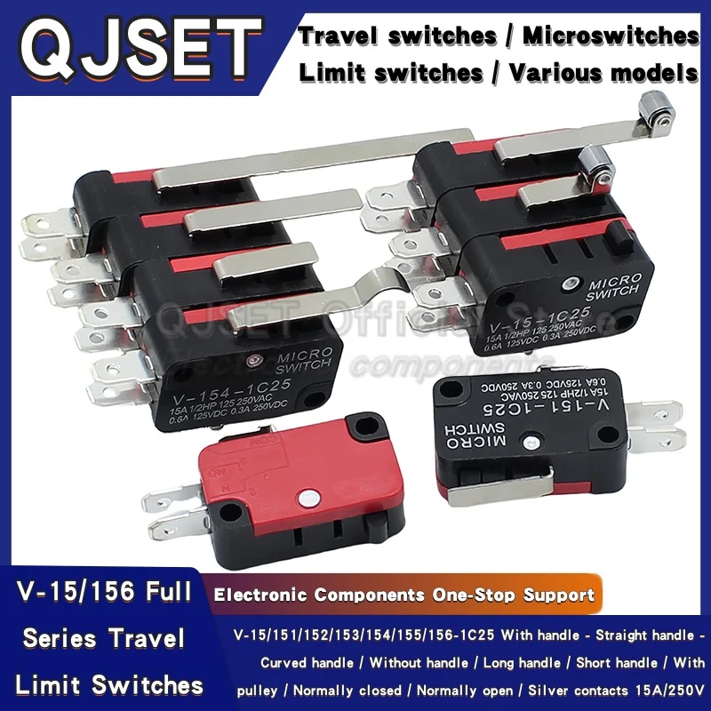 1PCS 15A250VAC SPDT Momentary Travel Limit Micro Switch 1NO1NC 3-Pin Lever Roller V-15 -151-152-153-154-155-156-1C25 Microswitch