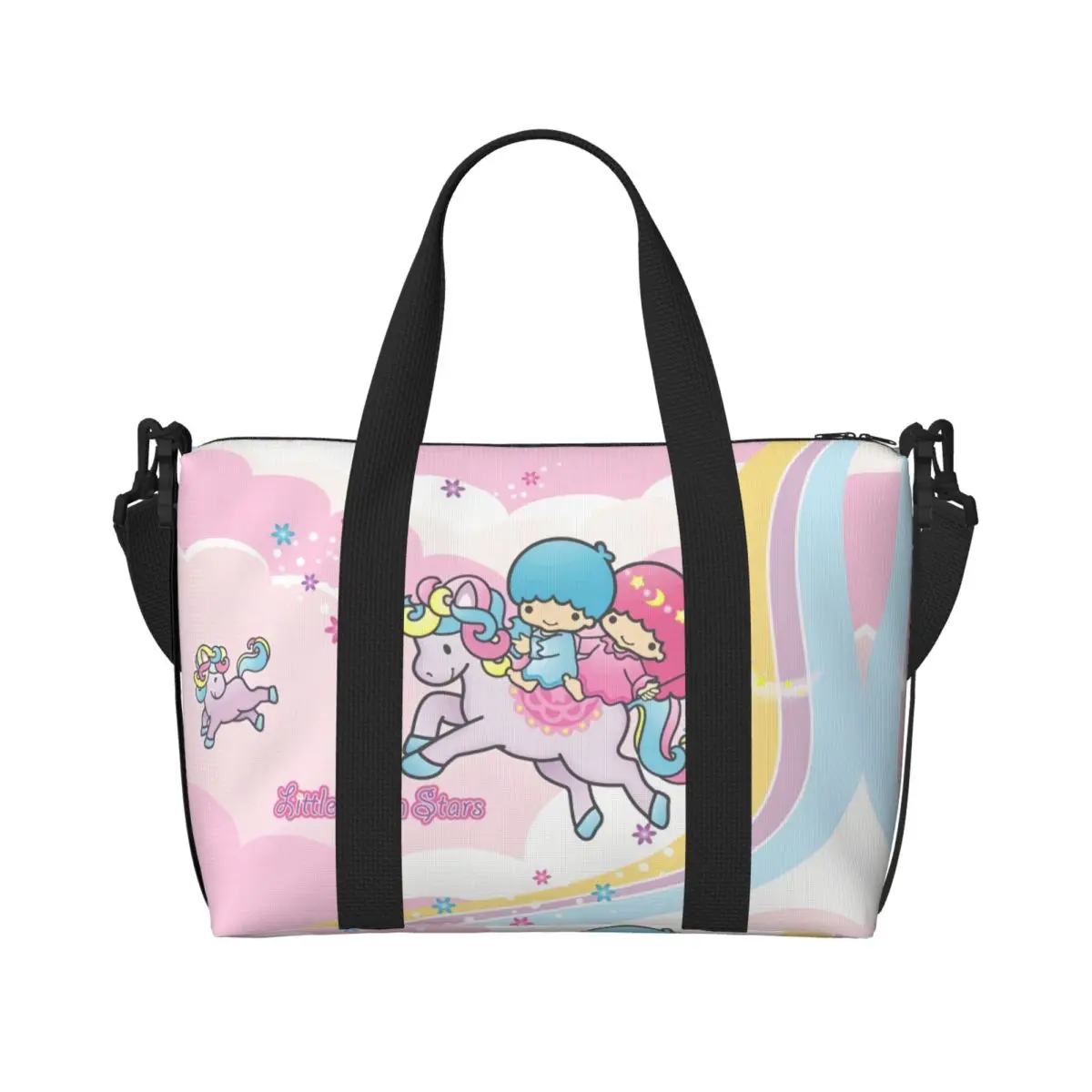 

Custom Little Twin Stars Sanrio Cartoon Kiki Lala Tote Bag for Women Large Capacity Beach Gym Travel Bags