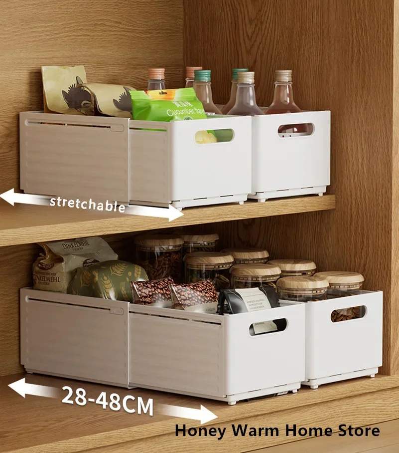 Retractable Drawer Organizer Rack Adjustable Cabinet Storage Box Stackable Kitchen Organizers Sorting Storage Box For Home