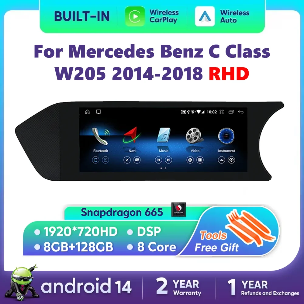 Android 14 Car Screen Radio Car Play Monitor For Mercedes Benz C Class W204 RHD 2011-2014 Multimedia GPS Stereo Navigation