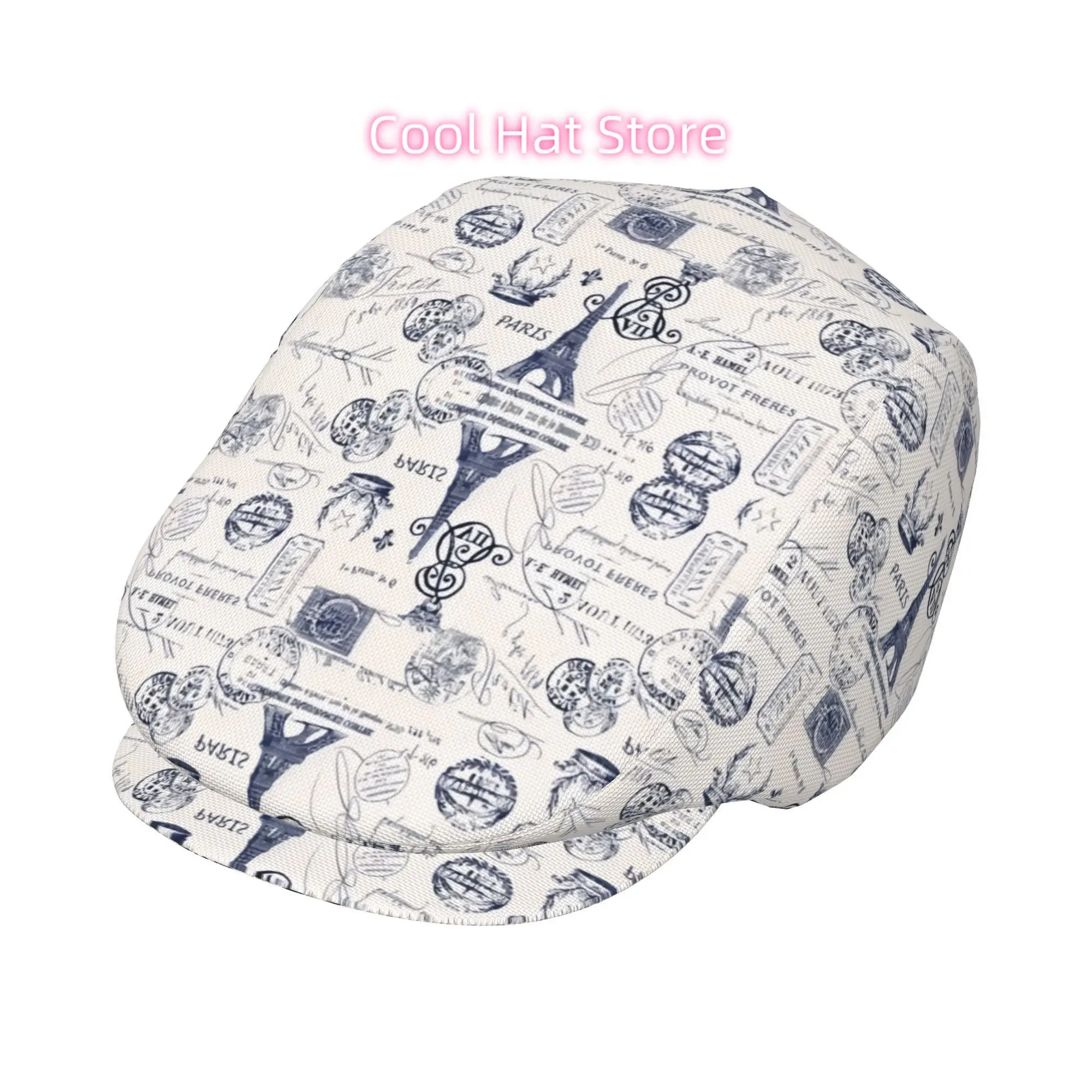1pc Vintage Parisian Beret Hat - Adjustable Snapback Closure, Lightweight Polyester Flat Cap with Eiffel Tower & French Landmark