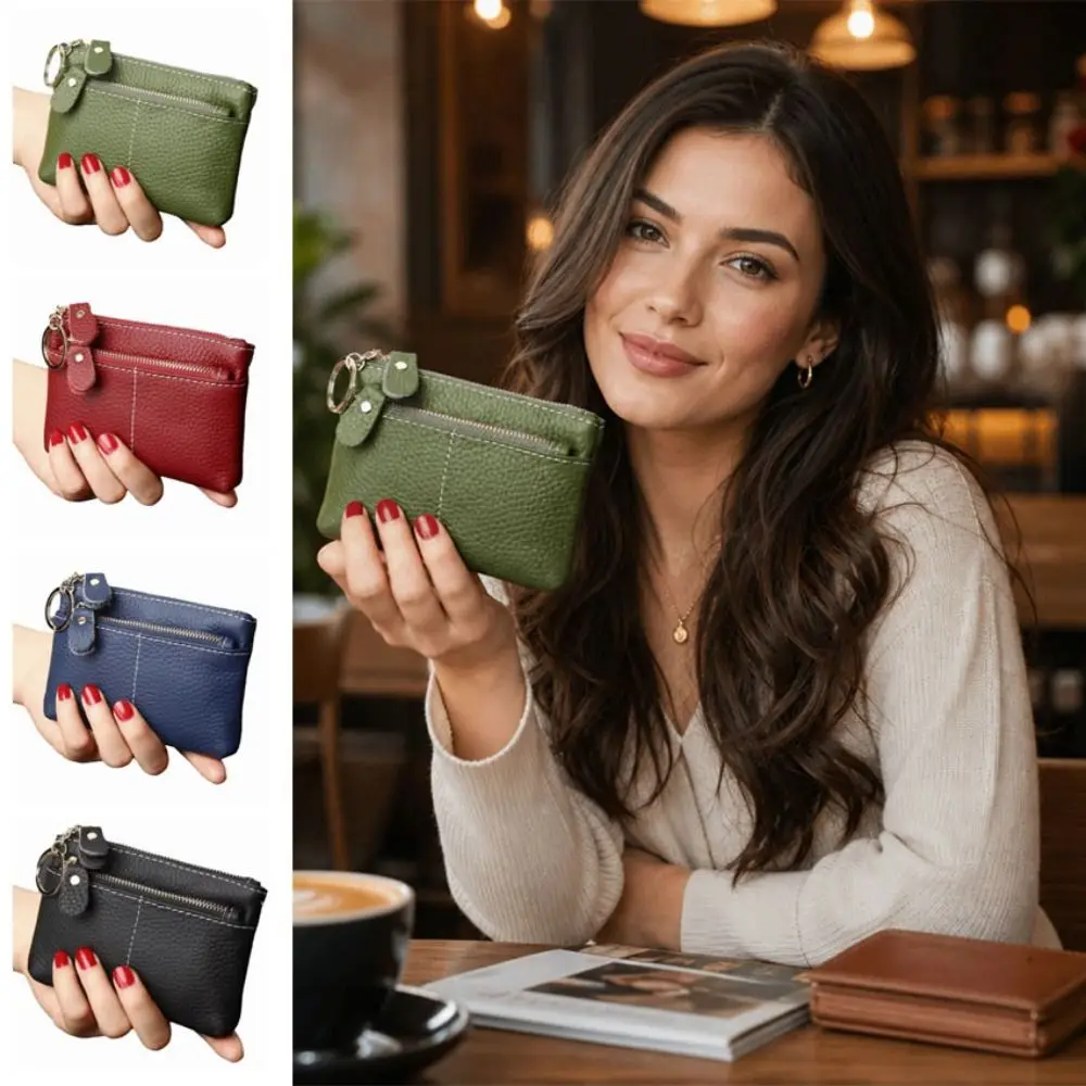 Vintage Mini Coin Purse Multi-Card Slot PU Leather Zipper Coin Purse Zipper Closure Large Capacity Women's Keychain Wallet