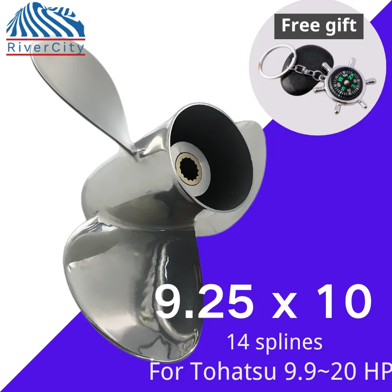 Outboard Propeller For Tohatsu Nissan 9.9HP 12HP 15HP 18HP 20HP 9.25X10 Boat Stainless Screw 3 Blade 14 Spline Marine Engine