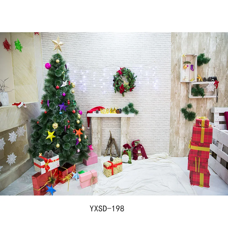 Nitree Christmas Indoor Theme Photography Background  Christmas tree Fireplace Children For Photo Backdrops YXSD-07