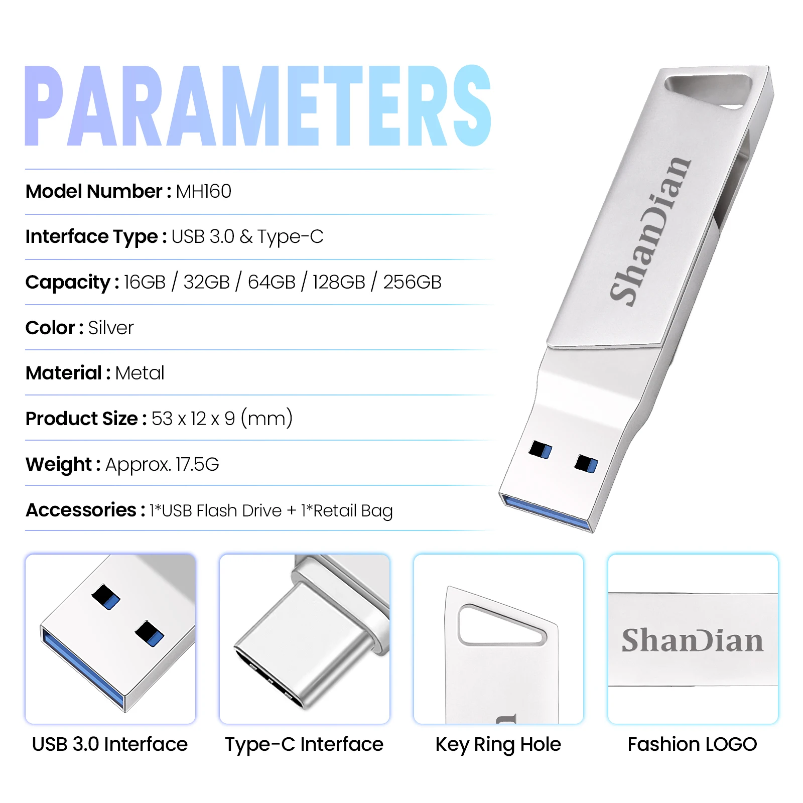 Logam U disk USB 3.0 2 in 1 TYPE C Rotasi Pen Drive USB Flash Drive 128GB 64GB Flashdisk USB Memory Stick 32GB hadiah Kreatif