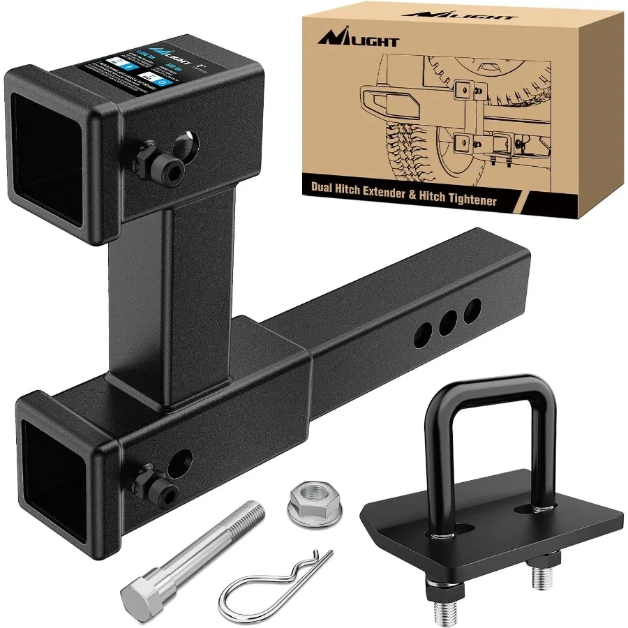 

Двойной удлинитель сцепного устройства с максимальной длиной удлинителя 10 дюймов и функцией защиты от погремушки сцепного устройства для 2 приемников, регулируемый 5 8 болтов