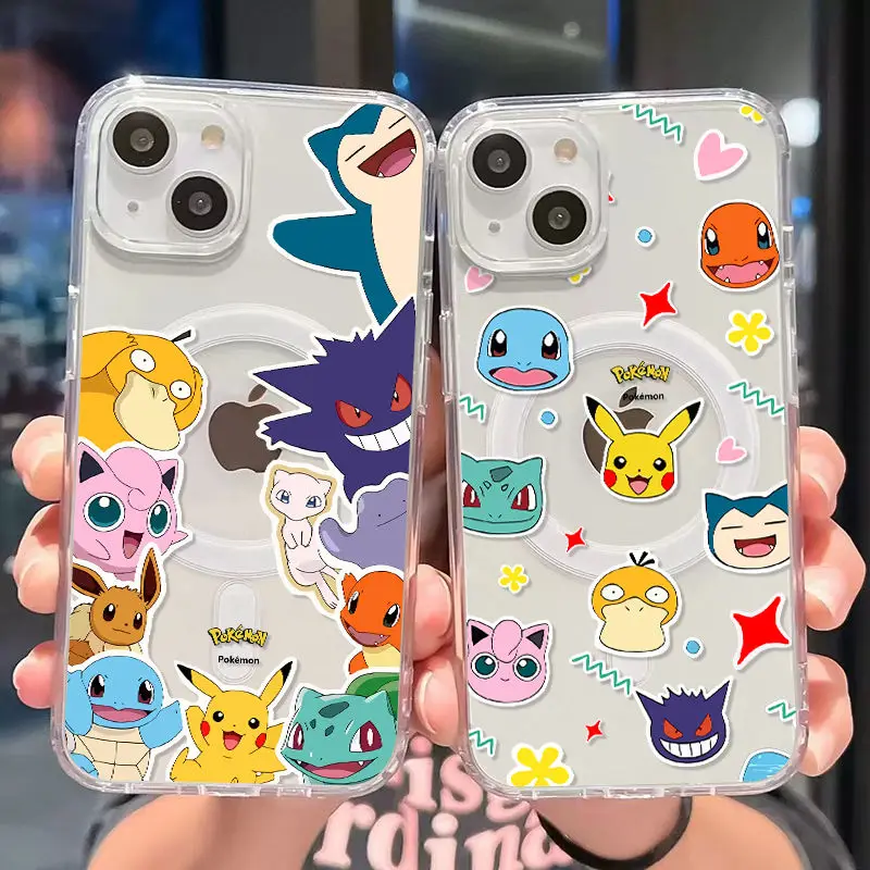 Anime Gengars Psyducks Magsafe Magnetic Phone Case for iPhone 16 15 14 13 12 11 8 7 Plus Pro Max X XR XSMax Soft Clear Tpu Cover