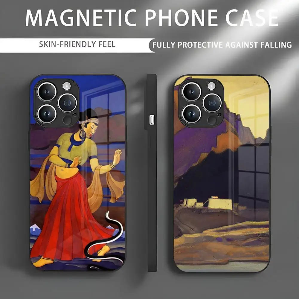 

Roerich Paintings Phone Case IPhone 16 15 14 13 12 11 X XR XS XSMAX 8 Plus Mini Pro Max Glass Magnetic Phone Case
