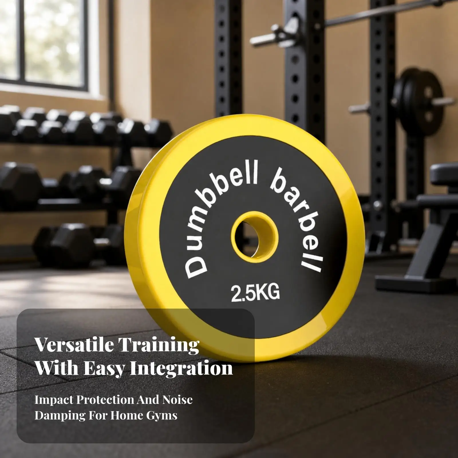Home Gym Rubber Weight Plate Cast Iron Dumbbell Load Disc for Barbell Heavy Duty Strength Building Yellow Guarded Fitness