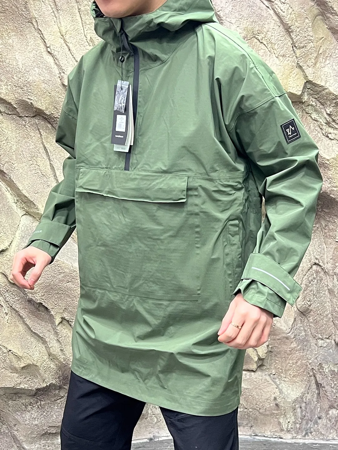 

Outdoor Men's Mid-Length Windbreaker Waterproof Breathable Tee-Layer Glued Zipper f-Length Raincoat Youth Faion