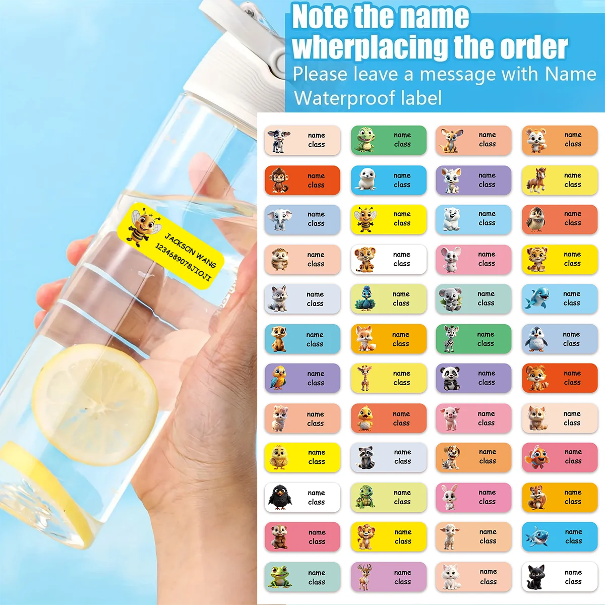 

Personalized Label Stickers for kids,Custom animal Name Stickers for Water Bottles and Children's school Stationery,Waterproof