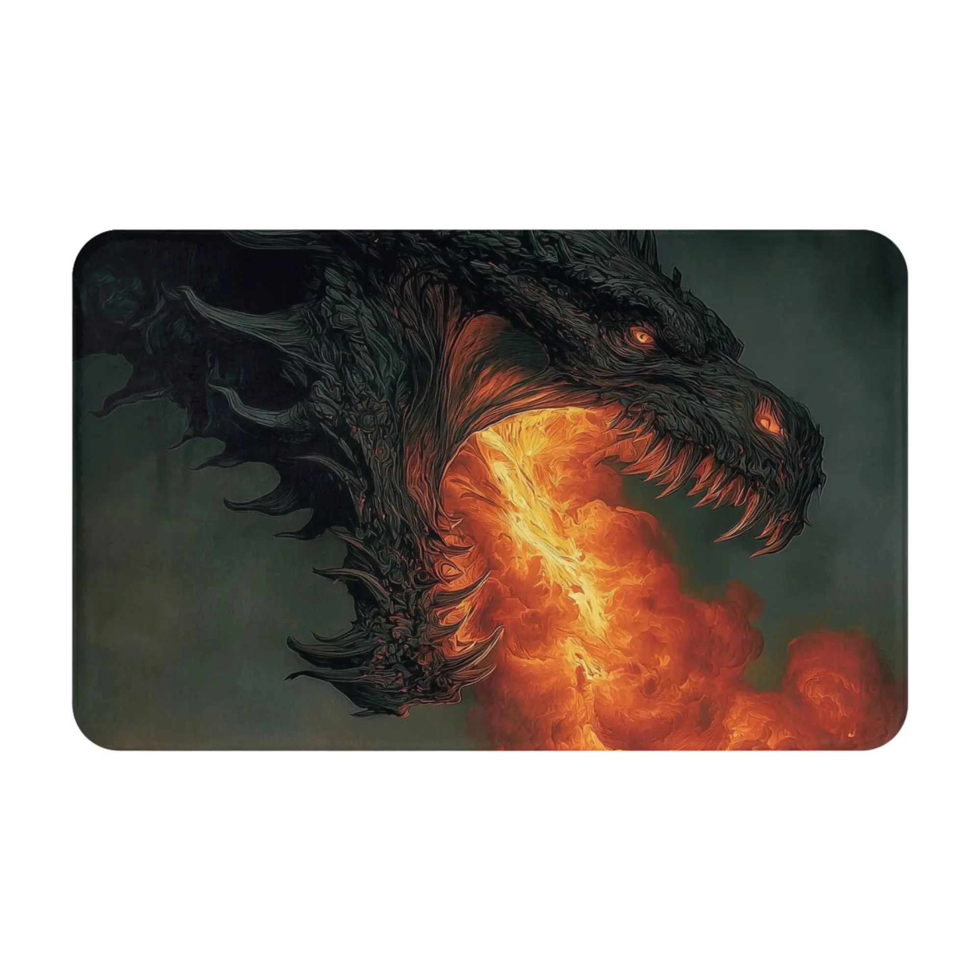 Black Dragon Breathing Fire Art Anti-Slip Doormat Bedroom Mat  Floor Indoor Home Decorative