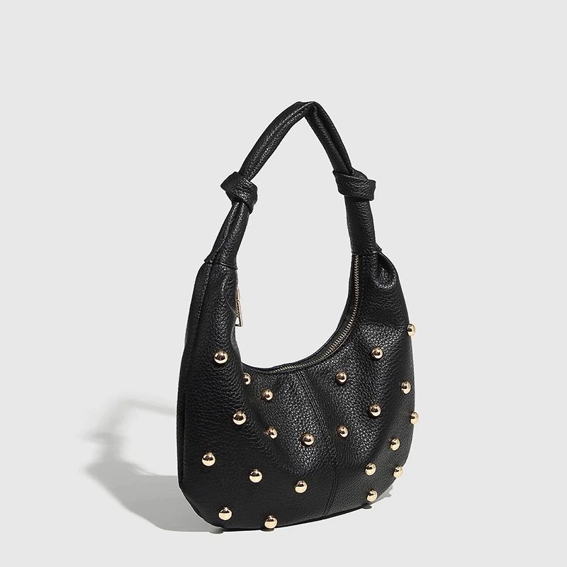 

Women's Studded Hobo Purses High Quality Vegan Leather Designer Shoulder Handbags Zipper Knot Bag