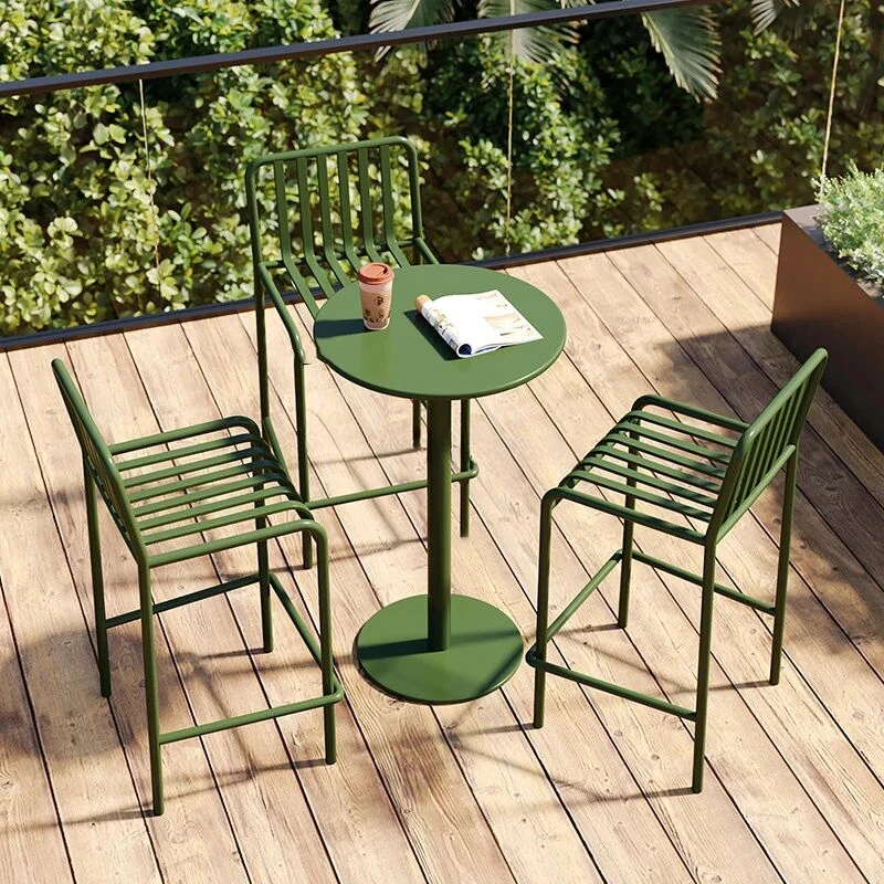 

Modern Simple Outdoor Courtyard Chair Balcony Leisure Negotiation Wrought Iron Bar Chair Stool Outdoor Table Chair Combination