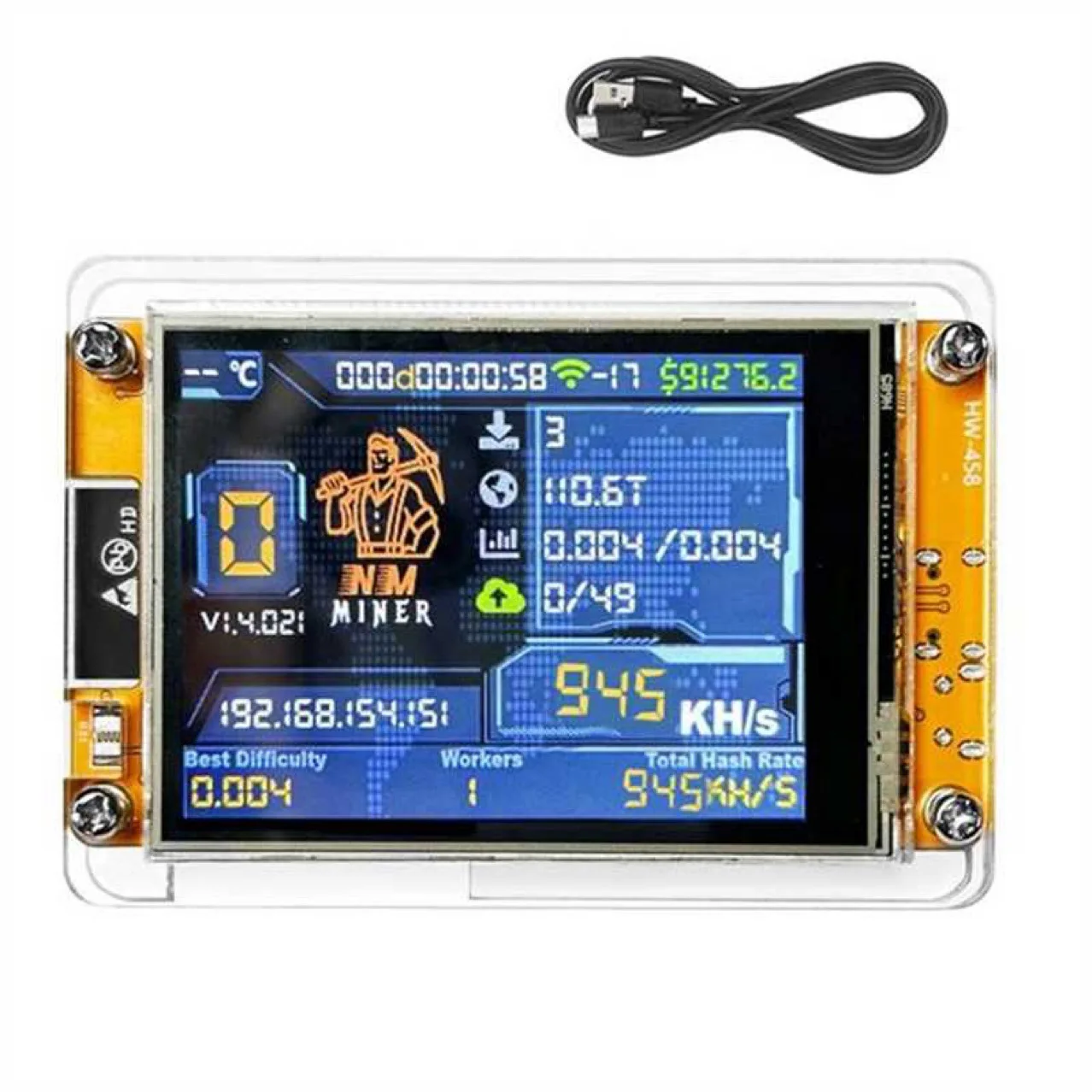 NerdMiner V2 1060KH/s ESP32 NMMiner Acrylic Case 1000kh/s Software Installed 2.8inch ESP32-2432S028R