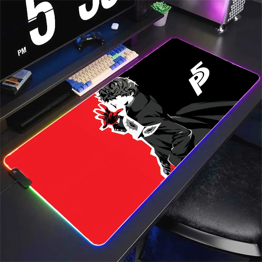 anime P-Persona 5  Mousepad XXL RGB Gaming Mouse Pads HD Black Gamer Accessories Large LED