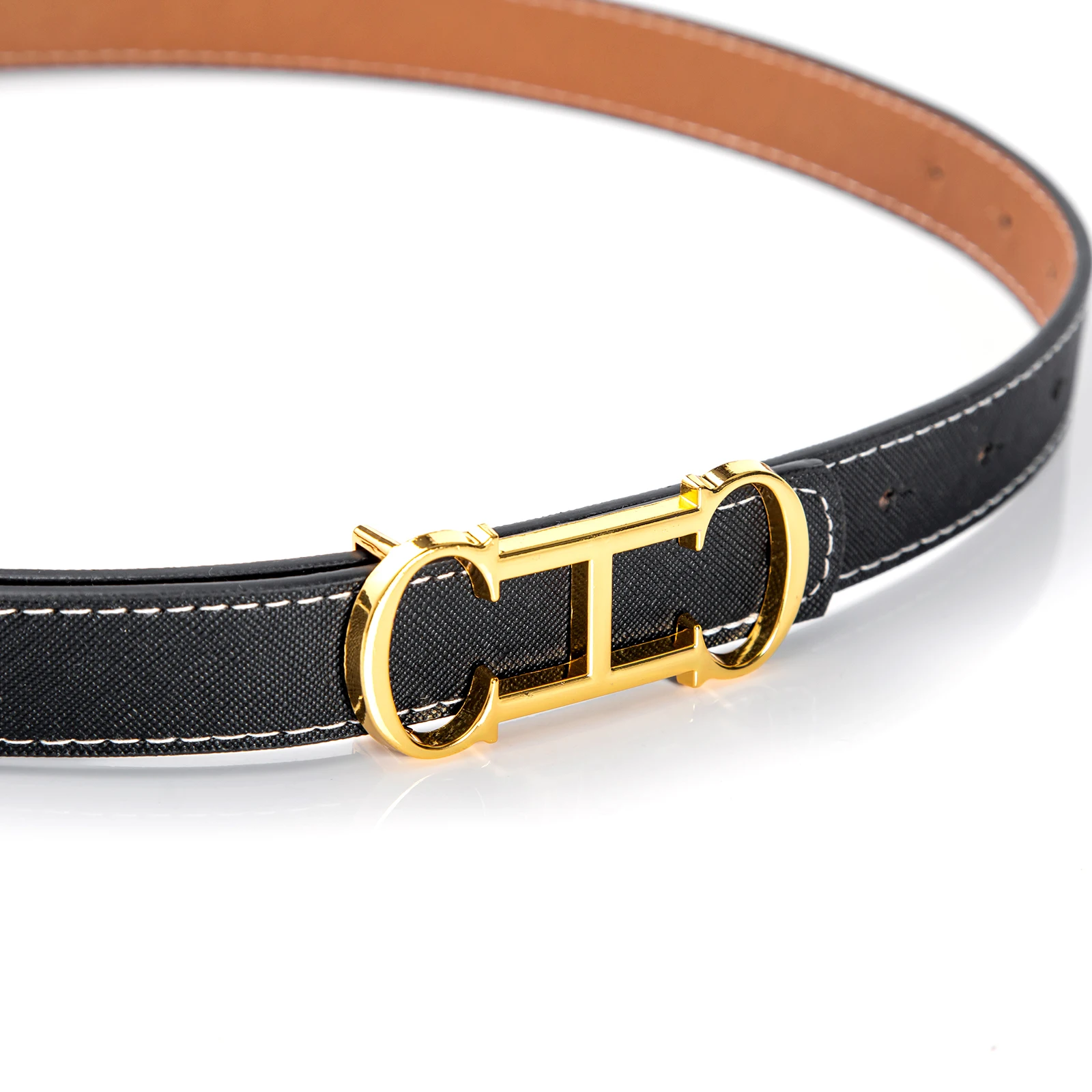 CHCH Double-sided Leather Belt women\'s Alloy New Luxury Design Fashion Jeans Decorative Women\'s Retro Decorative Belt