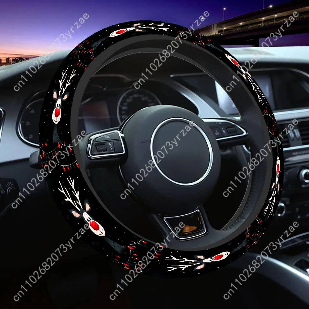 

Christmas-Themed Reindeer Glow Steering Wheel Cover, Featuring Anti-Slip Elasticity. This Universal 15-Inch Car Accessory