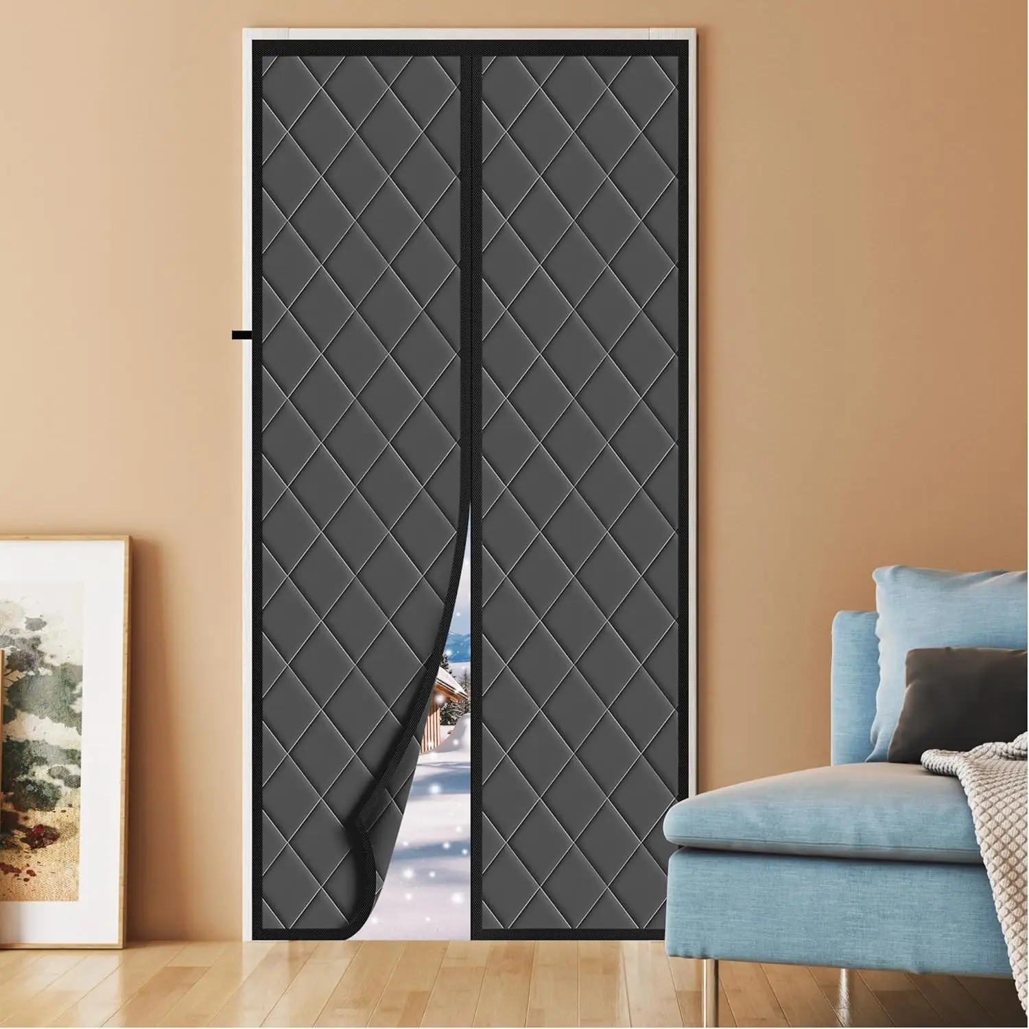 

Magnetic Thermal Door Curtain, 60"x80", Oxford Cloth & Polyester Fill, Efficient Temp Control, Soundproof & Windproof