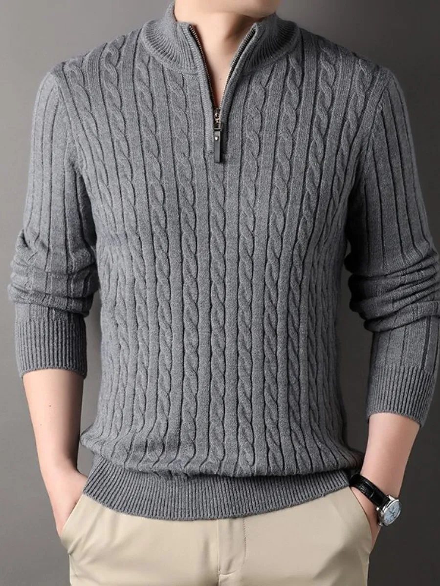 

Утепленный шерстяной свитер на молнии для мужчин среднего возраста, весенний, с длинным рукавом, стандартный крой