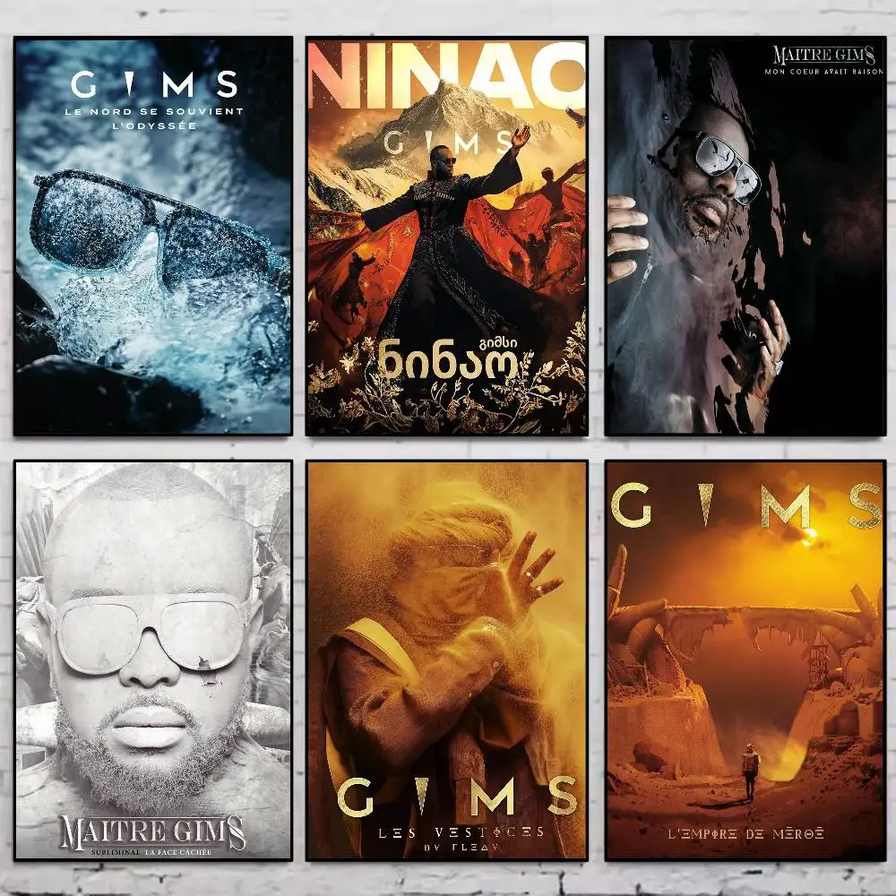 Póster de rapero de Hip Hop GIMS, impresiones de galería, decoración autoadhesiva para el hogar, calcomanías de pared, pegatina para el salón