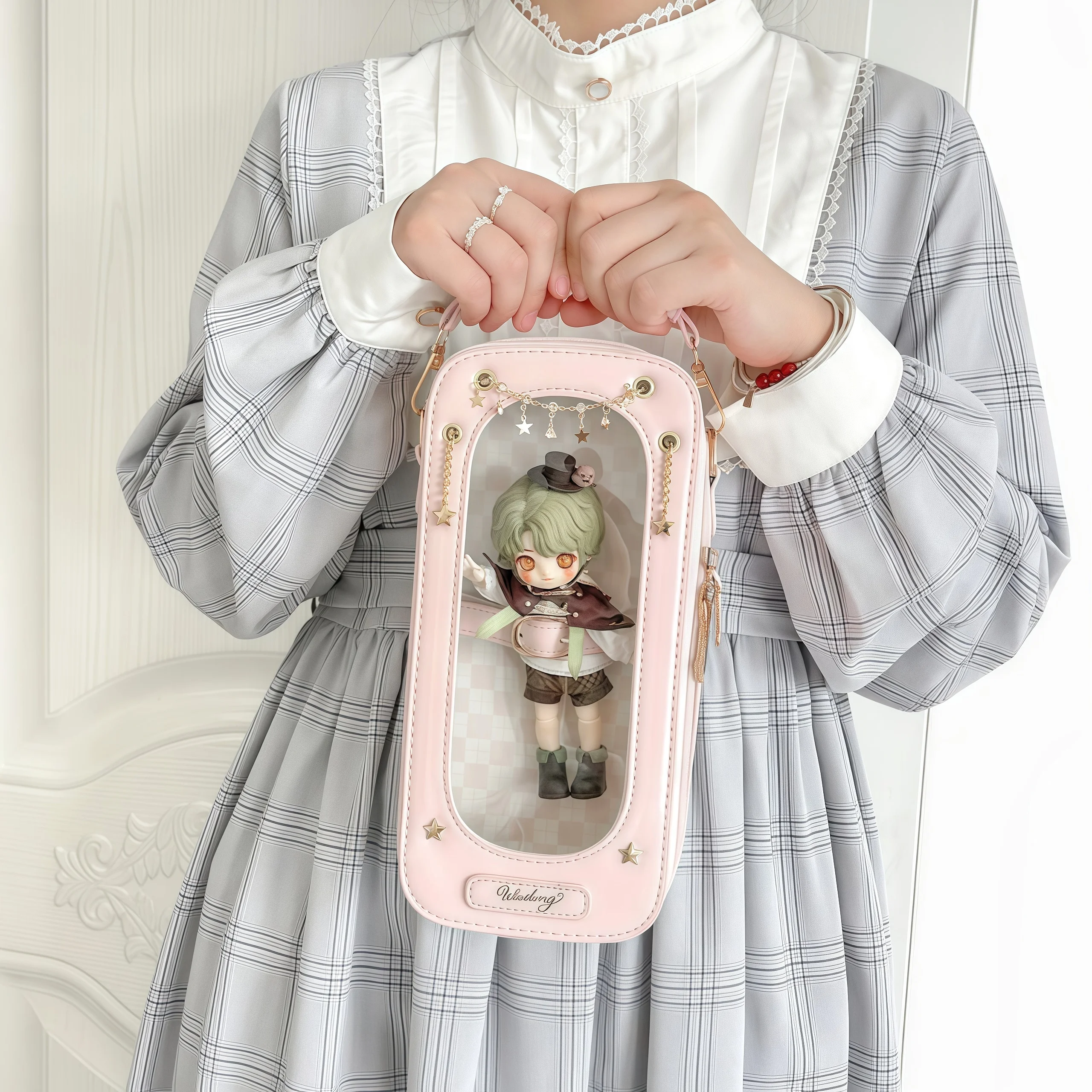 Starfall Series 1/8 BJD Crossbody PU Ita Bag, Removable Star‑Chain Storage Purse with Clear Window, for Outdoor Collection Show 6