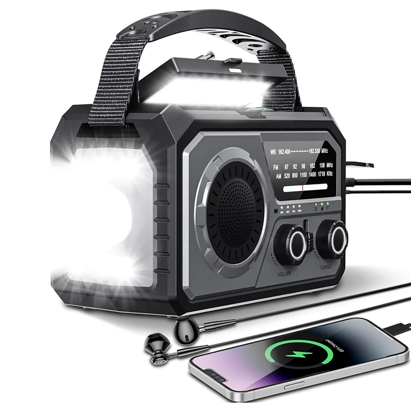 

H21 Emergency Radio Bluetooth 5.3 Hand Crank Weather Radio, NOAA/AM/FM Solar Radio With SOS Alert Flashlight 16000Mah-BCBW
