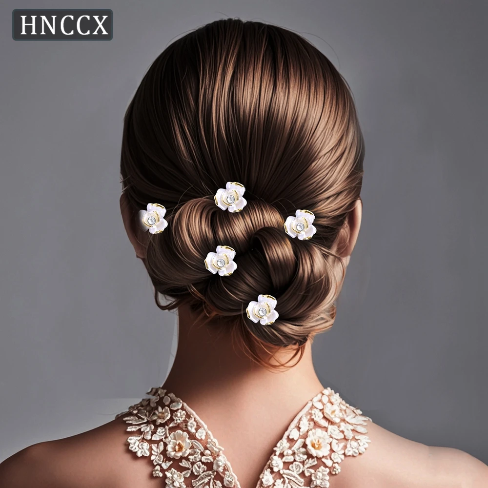 HNCCX Wedding Flower Hairpins Silver Color Bride Hair Forks Elegant Women Party Floral Hair Forks Handmade Ornaments Tiara CP772