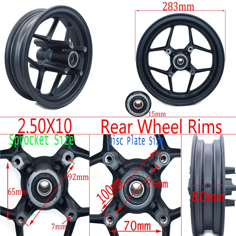 10inch Front And Rear Rims With Brake disc Plate 190MM and Sprocket #420 For Dirt Pit Bike Refitting Racing Bike Wheels