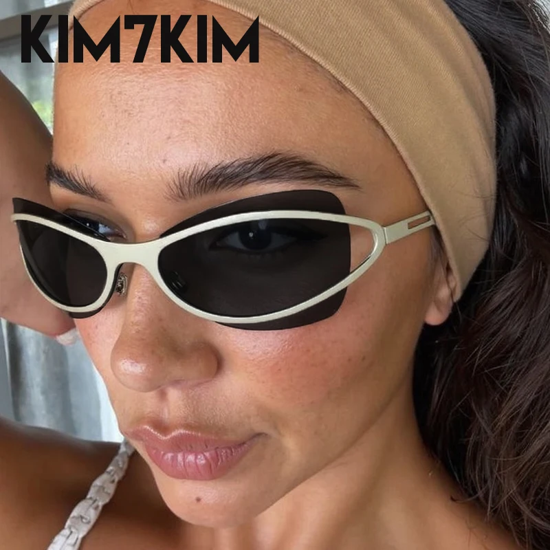 

Y2K Punk Cat Eye Rimless Shield Sunglasses Women 2025 Luxury Brand Trendy Metal Frame Goggle Sun Glasses For Ladies UV400 Shades