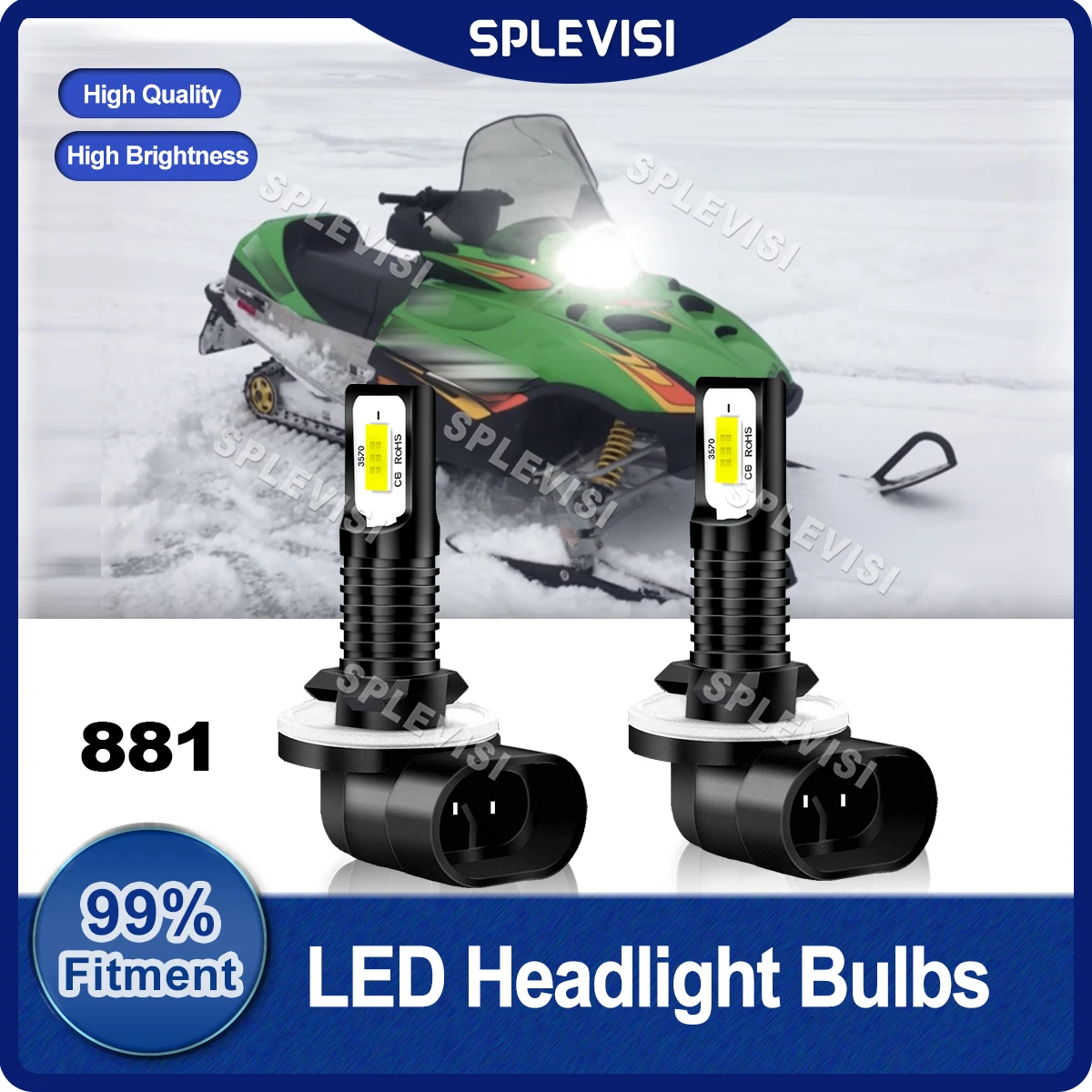 Upgrade 881 Snowmobile LED Headlight Bulbs 70W 8000LM/Pair For Arctic Cat Z 370 1999 2000 2001 2002 2003 2004 2005 2006 2007