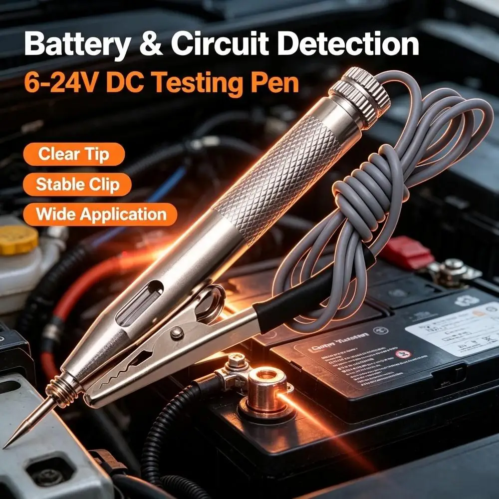 DC 6‑24V Car Circuit Tester Pen, Copper Probe Voltage Test with Clip for Auto Motorcycle Fuse Electrical Diagnostic Repair Tool