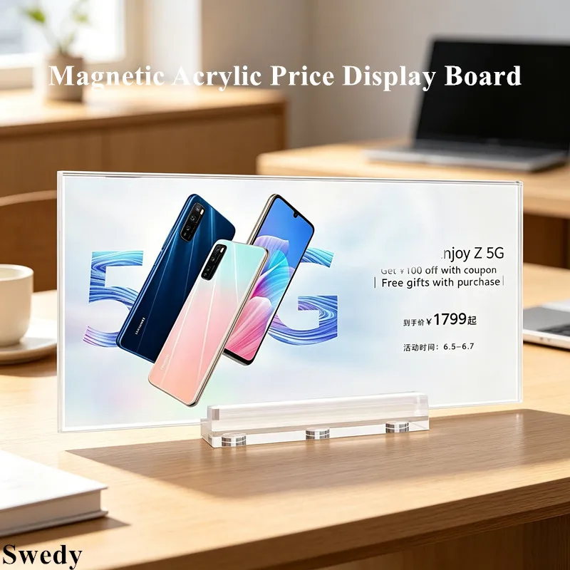 3 Pieces A4 210X297MM Acrylic Magnetic Sign Holder Poster Frame Supermarket & Clothing Store Shelf Label Holder Display Stand
