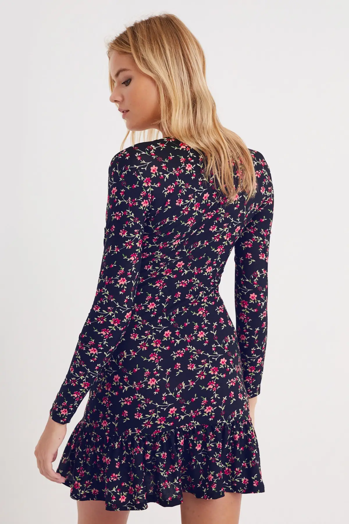 Feminino azul marinho duplo breasted volante sazonal skater elegante flamboyant muito sexy 2022 modelo vestido de alta qualidade