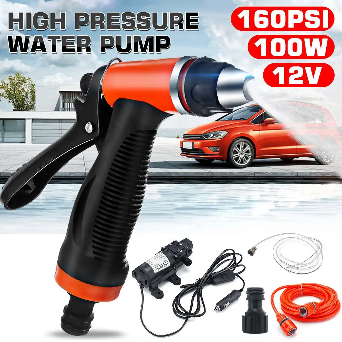 

DC 12V 100W Pressure Washer Water Pump High Pressure Diaphragm Self Priming Water Pump Automatic Switch Car Washer