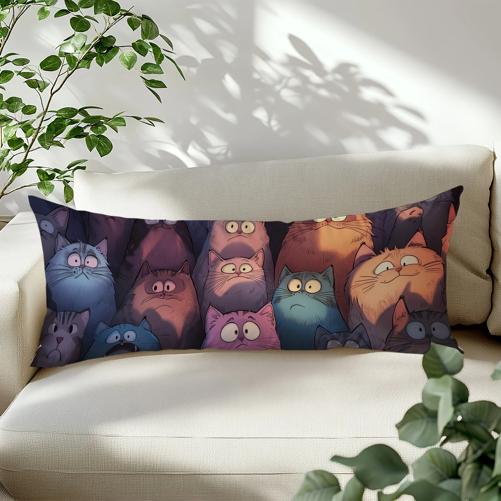 

Cute Cats Pattern Printed Long Pillowcase - Soft Body & Bed Pillow Cover with Zipper Closure, Vibrant Cartoon
