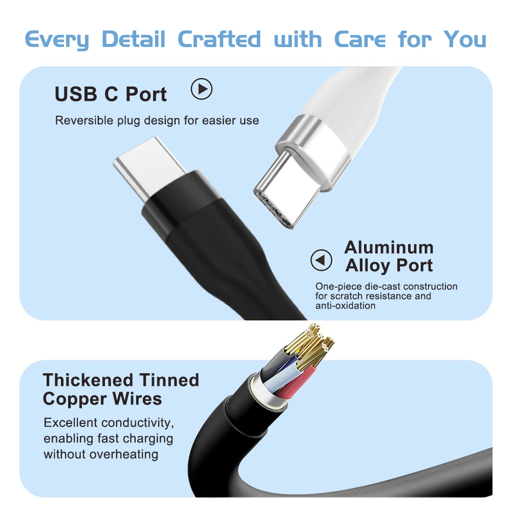 Cavo corto da USB C a USB C, cavo di ricarica portatile di tipo C Cavo di ricarica rapido in silicone liquido per iPhone 17/16, Samsung Galaxy S21