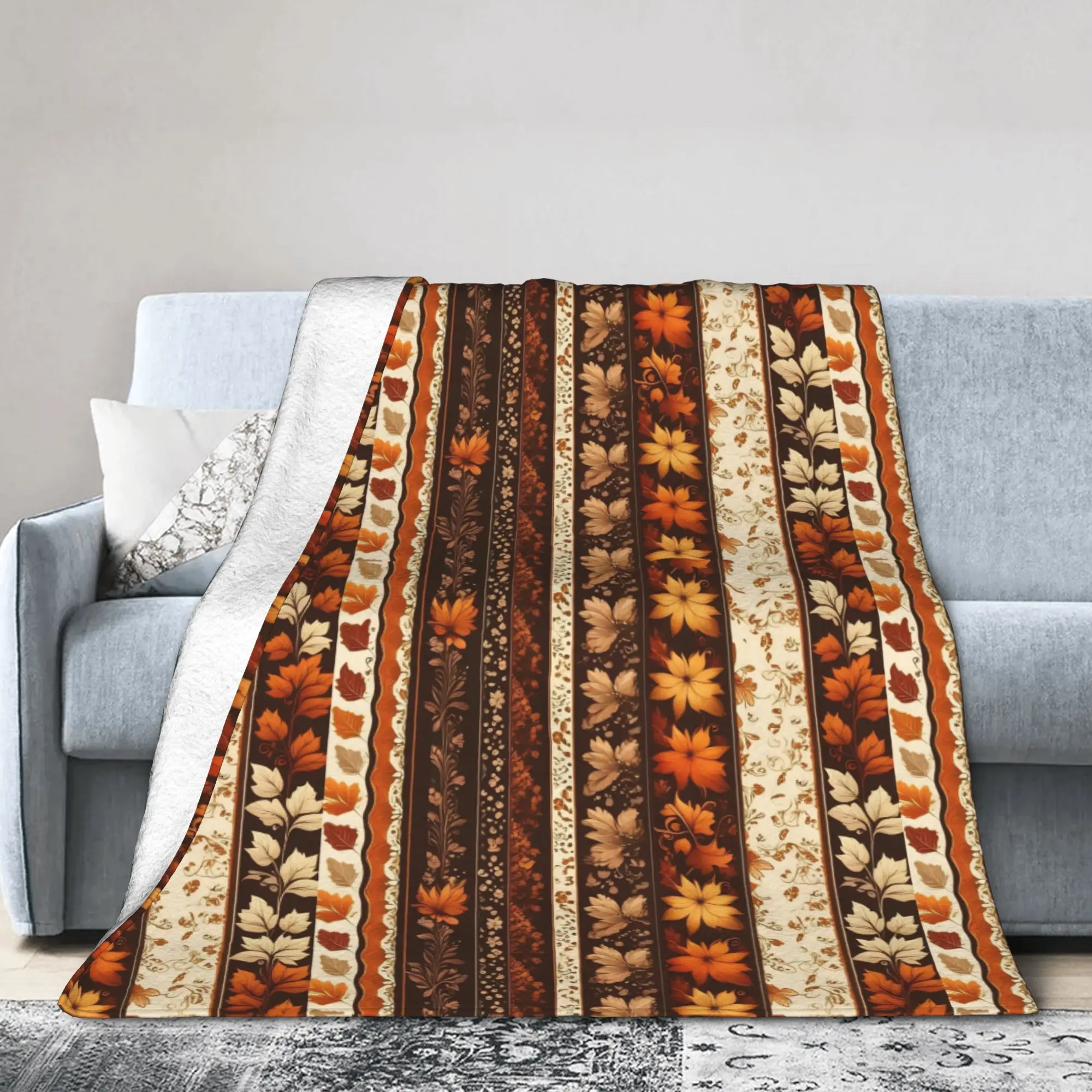 Maple Fallen Leaves Knitted Blankets Velvet Autumn Leaf Super Warm Throw Blankets for Airplane Travel Bedspread