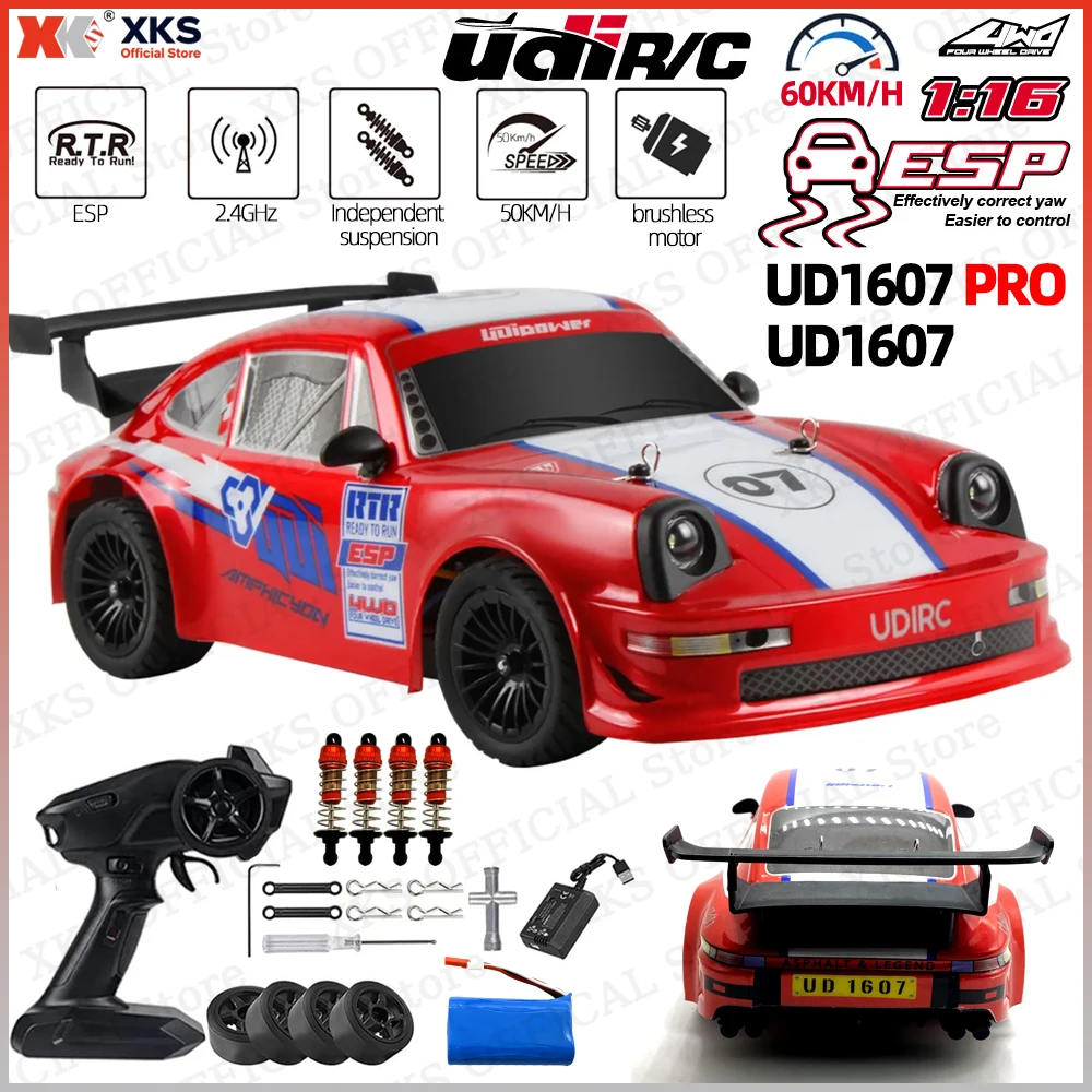 

XKS UDIRC UD1607/UD1607Pro 1/16 4WD Brushless Motor RC Car 60km/H High Speed Drift Racing 2.4G RC Toy Gift for Kids & Adults