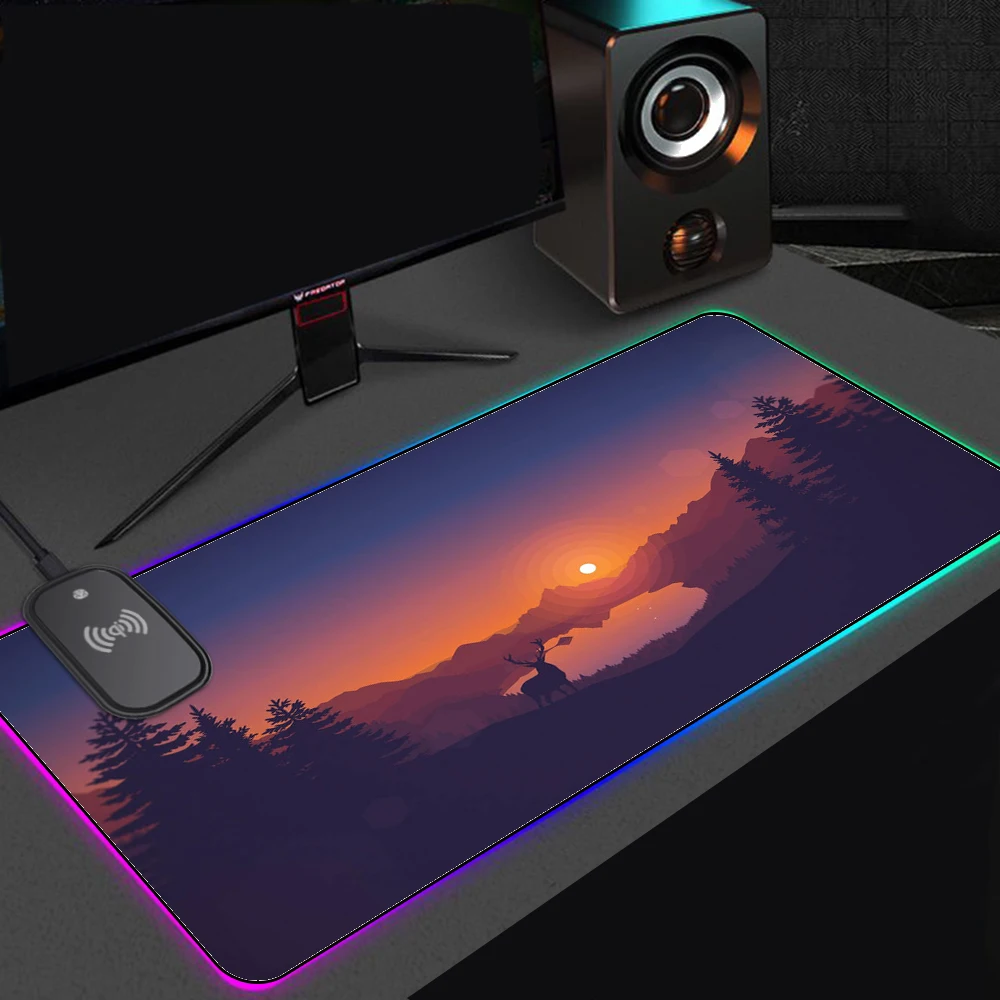 

Deep Forest Sunset Wireless Charging Mouse Pad Long Padding Silicone RGB Laptop Gaming Table Mat Mousepad Keyboards Accessories